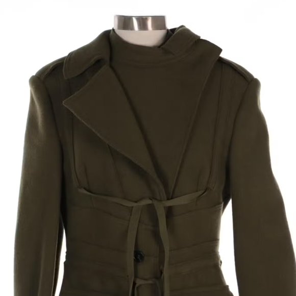 Alexander McQueen Asymmetrical Zip-Front Utility Style Coat in Green Wool Sz 44 - Picture 4 of 5